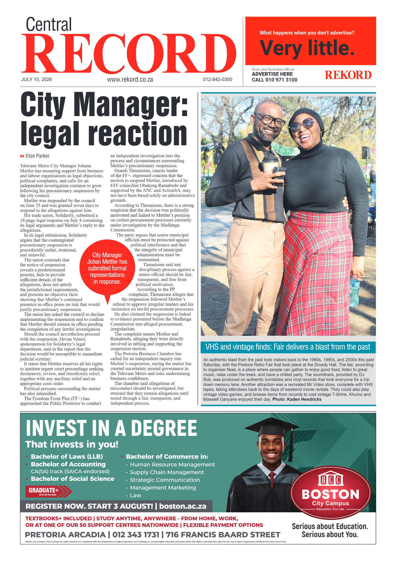 Rekord Central 10 July 2026 page 1