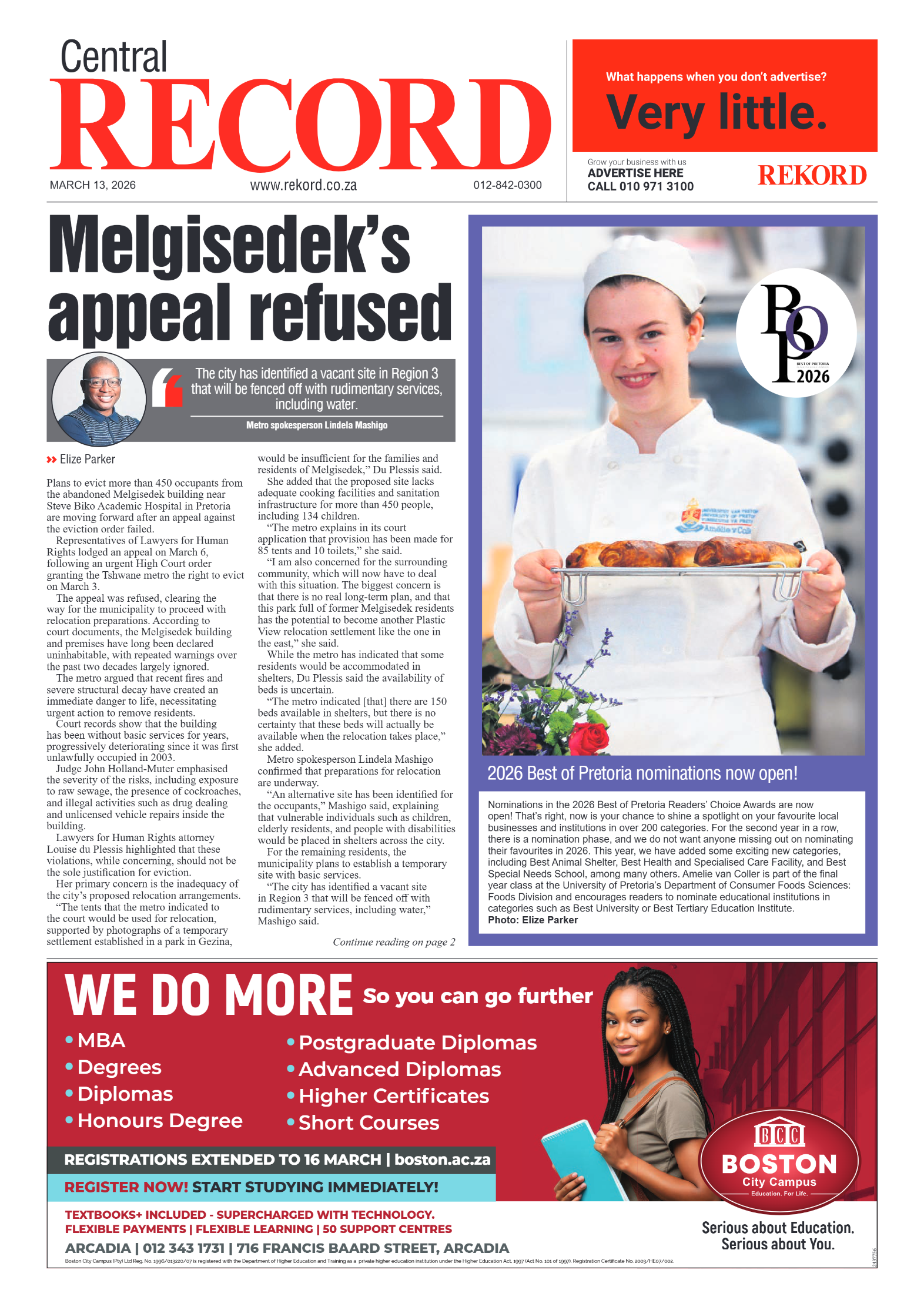 Rekord Central 13 March 2026 page 1