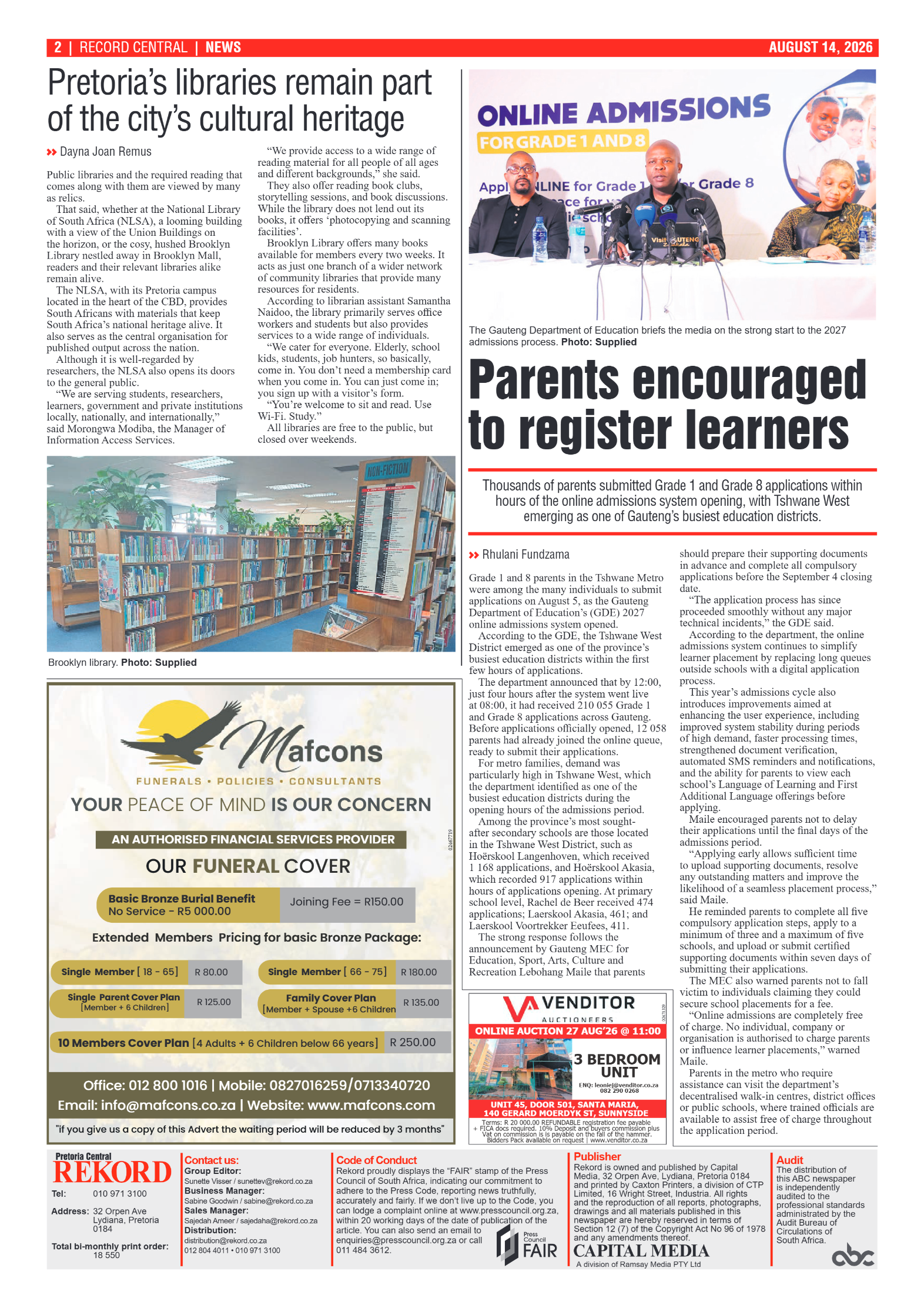 Rekord Central 14 August 2026 page 2