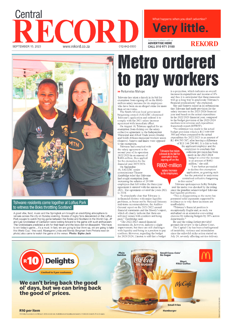 Rekord Central 15 September 2023 page 1