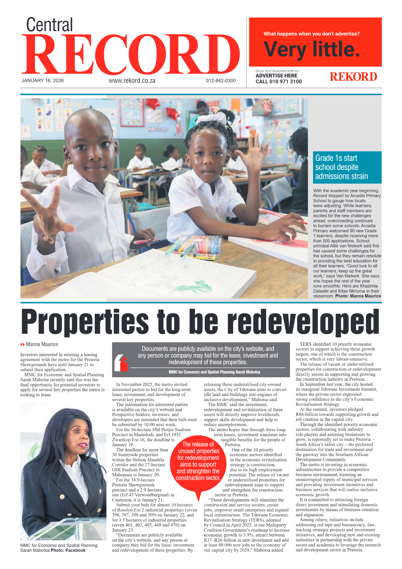 Rekord Central 16 January 2026 page 1