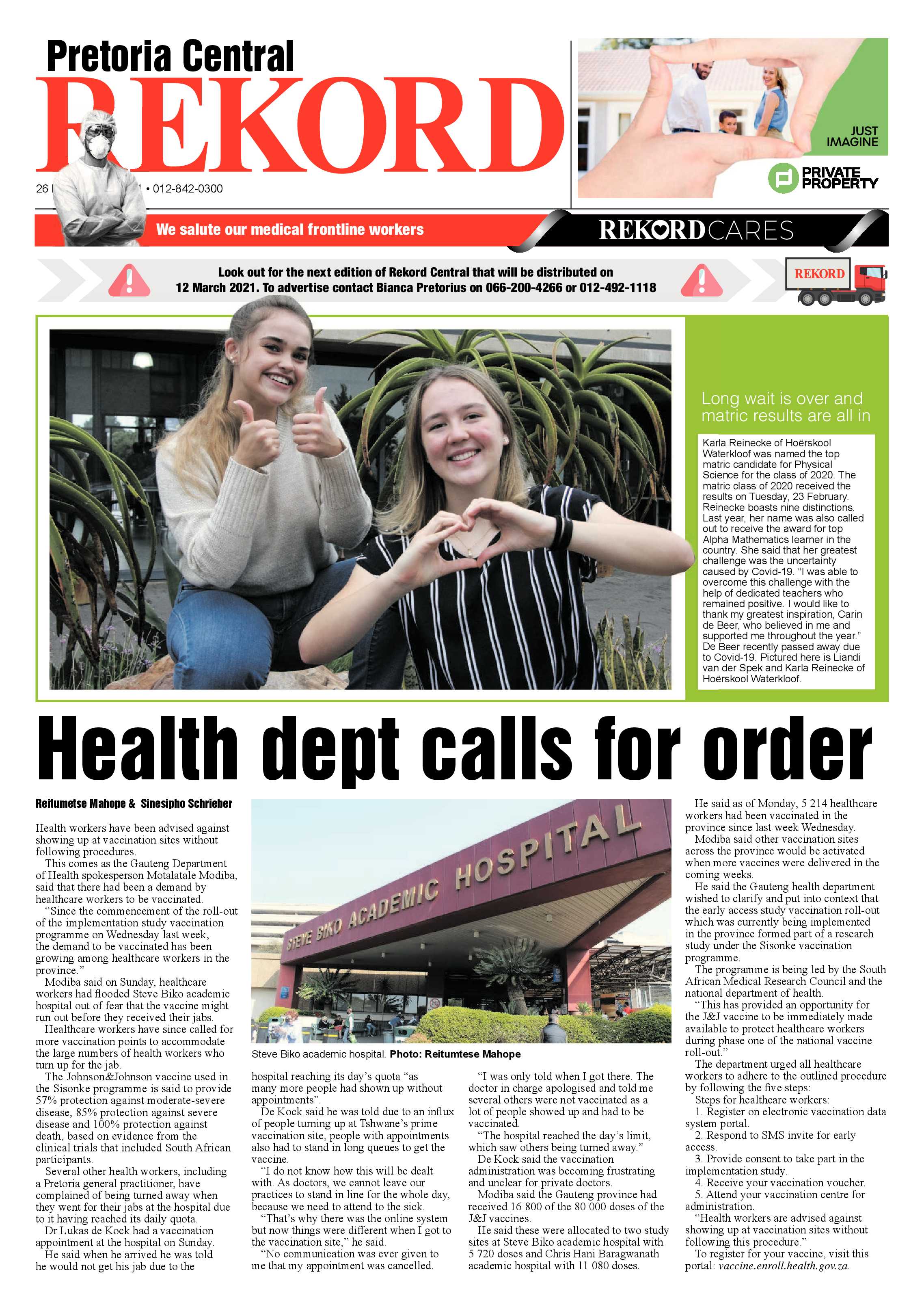 Rekord Central 26 February 2021 page 1