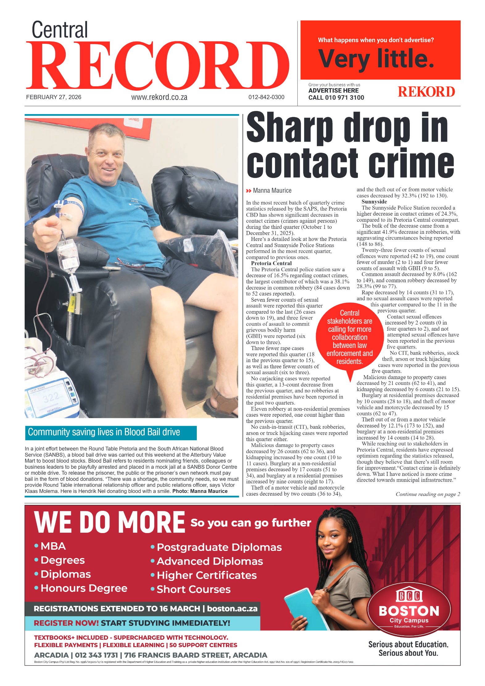 Rekord Central 27 February 2026 page 1