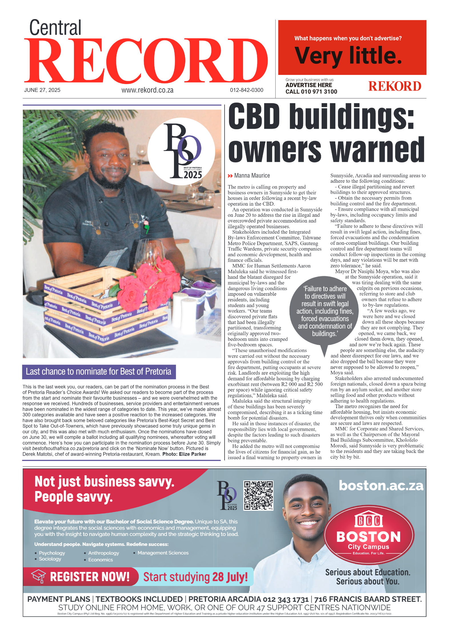 Rekord Central 27 June 2025 page 1
