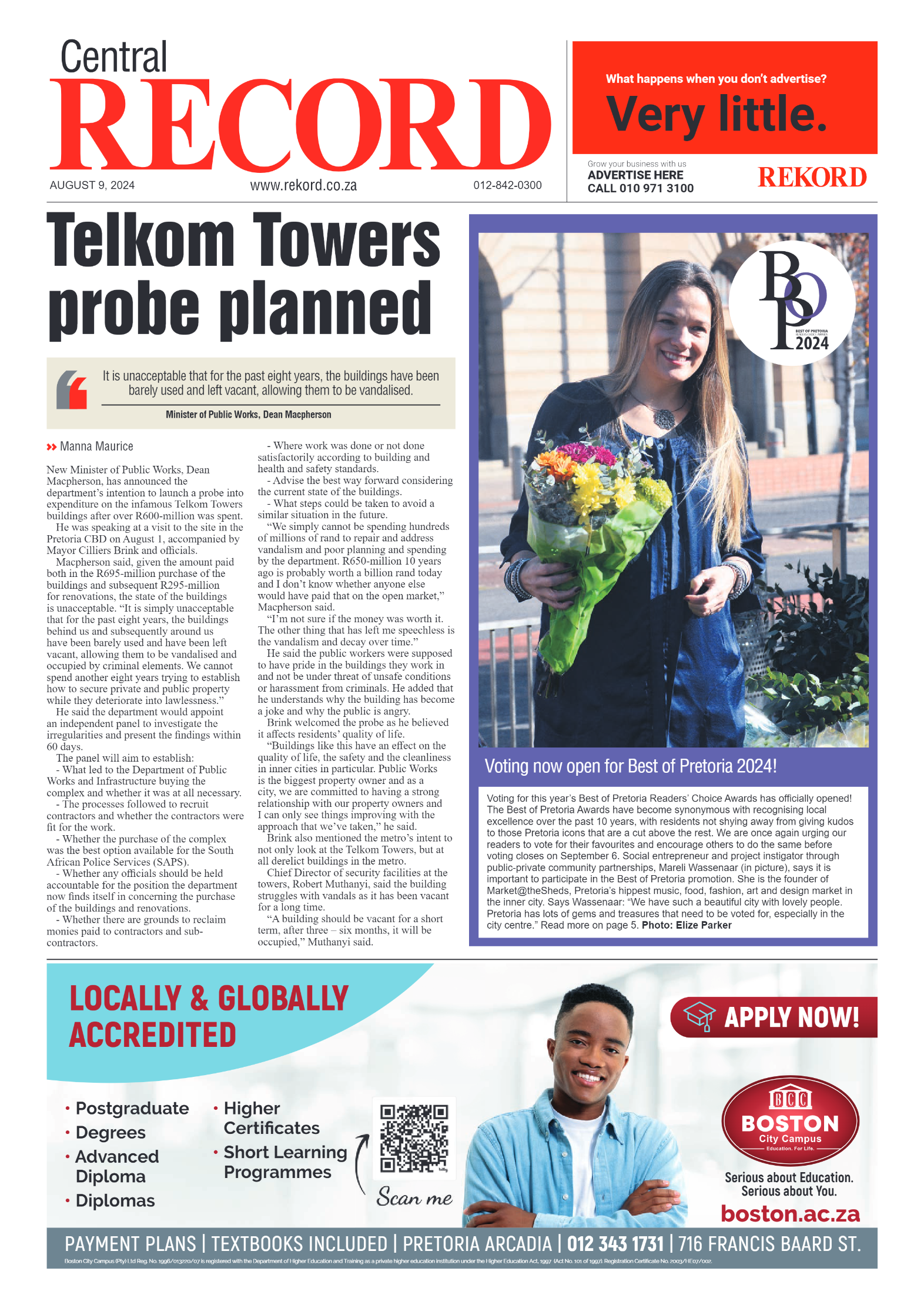 Rekord Central 9 August 2024 page 1