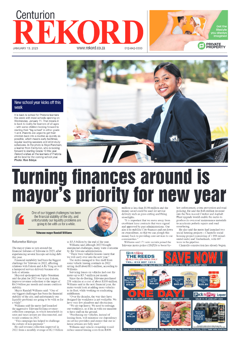 Rekord Centurion 13 January 2023 page 1