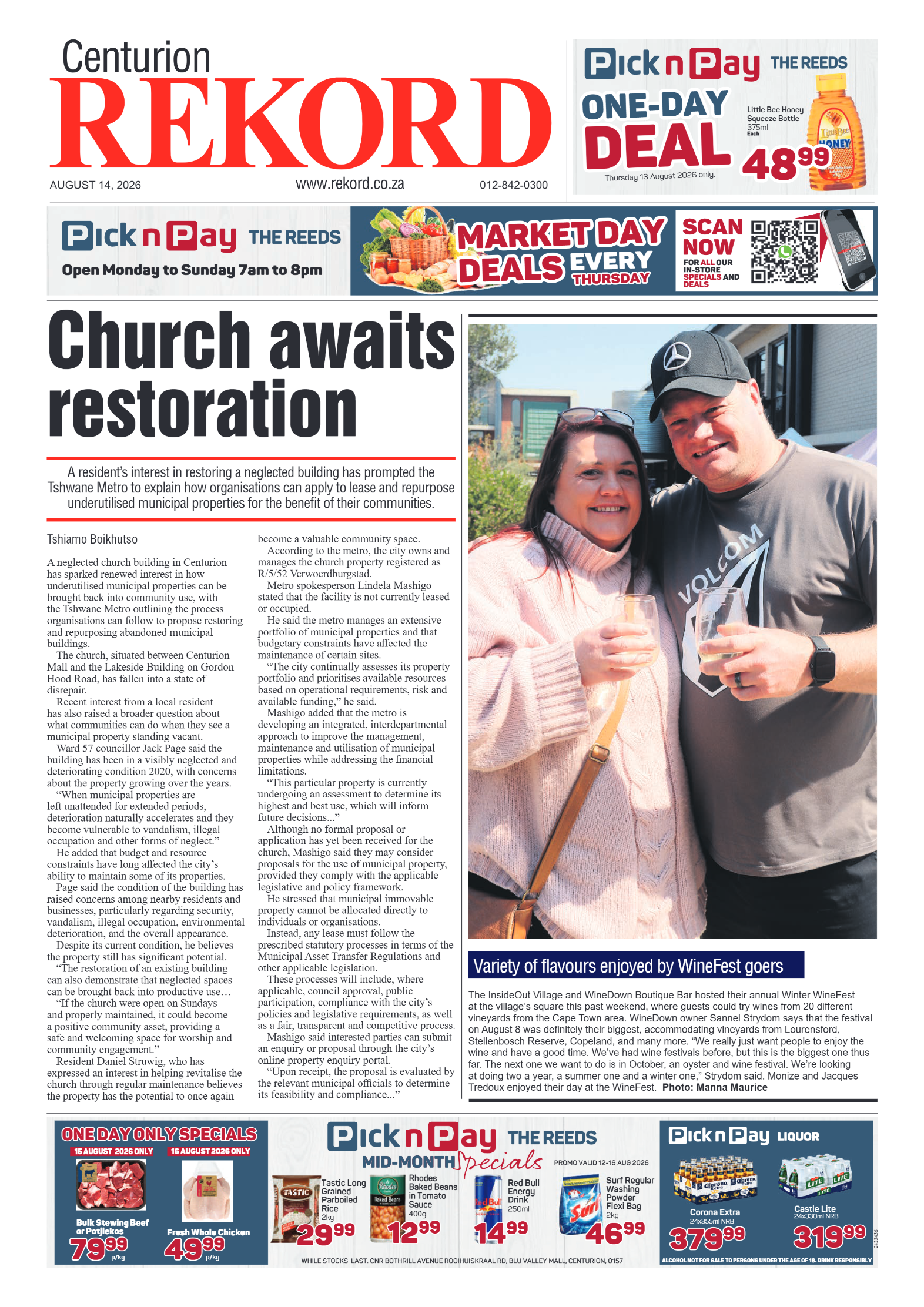 Rekord Centurion 14 August 2026 page 1