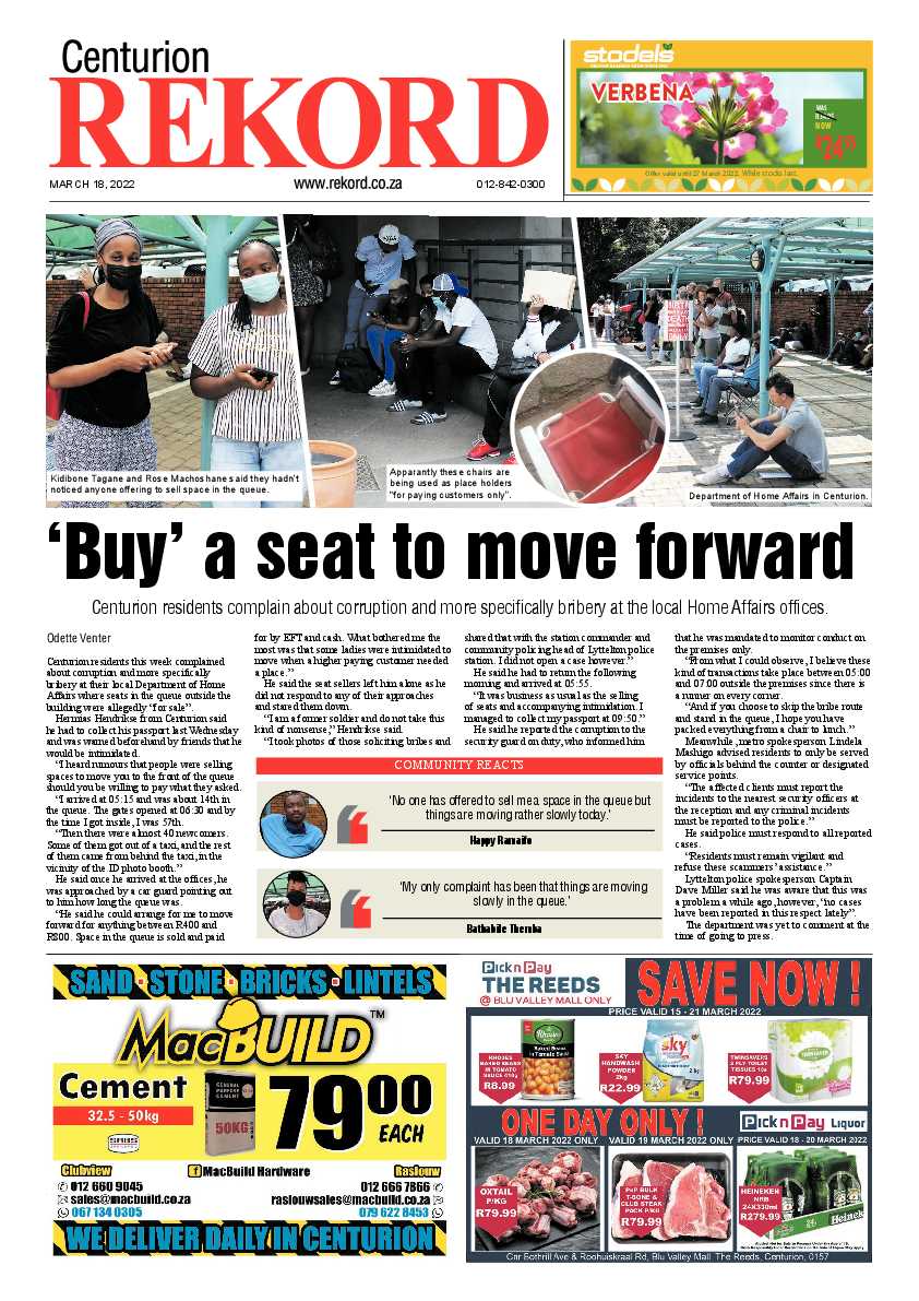 Rekord Centurion 18 March 2022 page 1