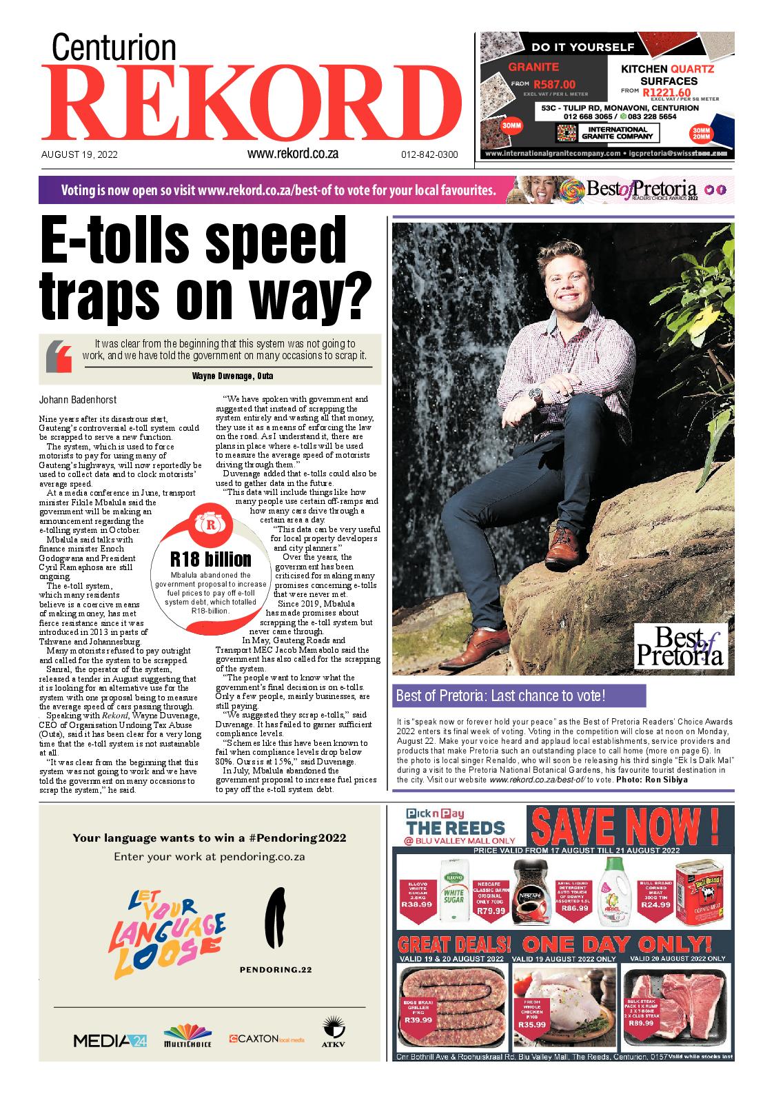 Rekord Centurion 19 August 2022 page 1
