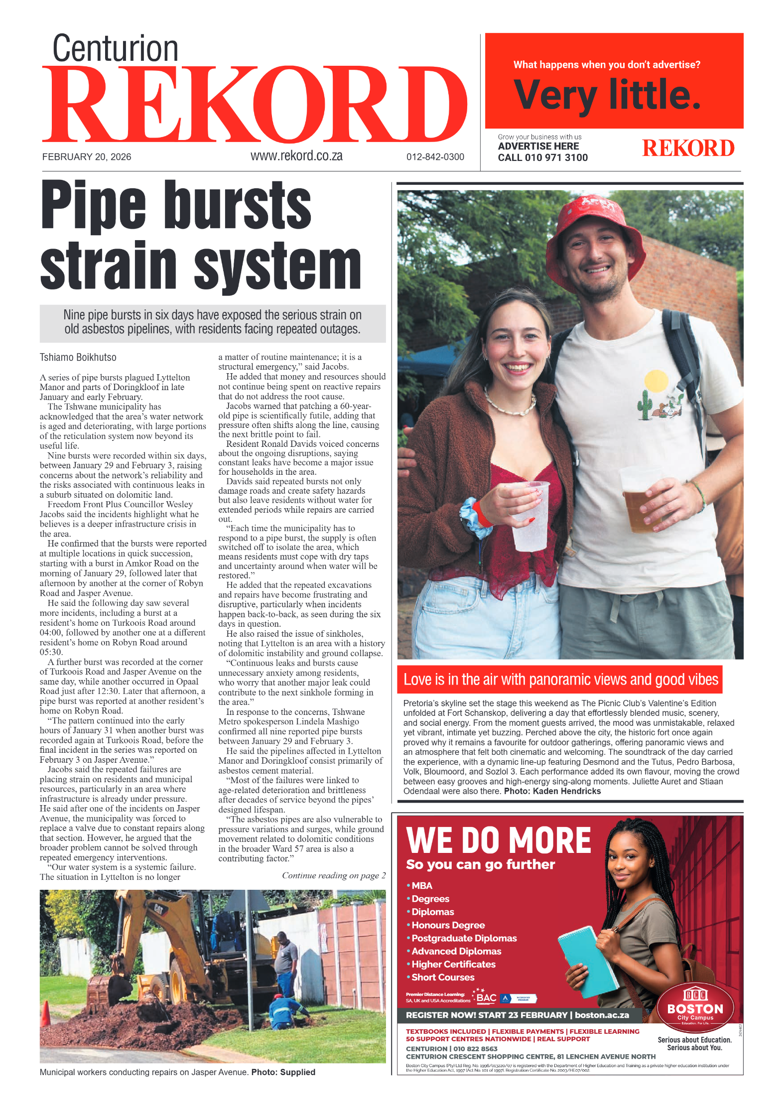 Rekord Centurion 20 February 2026 page 1