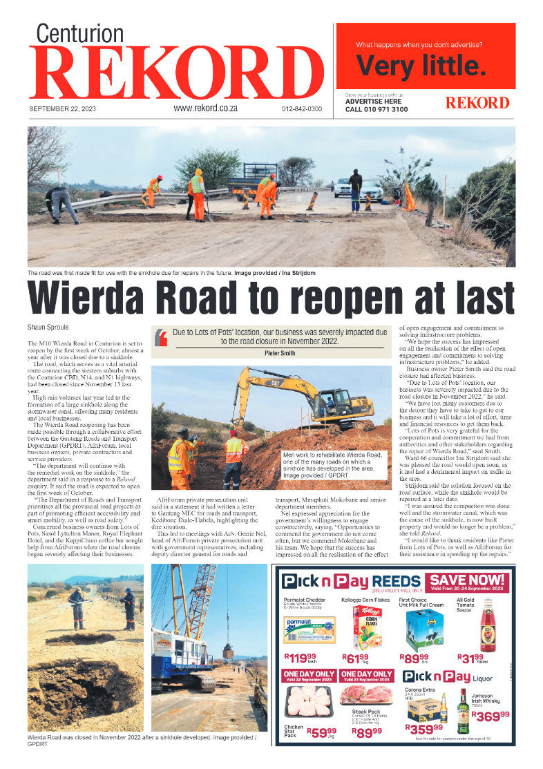 Rekord Centurion 22 September 2023 page 1