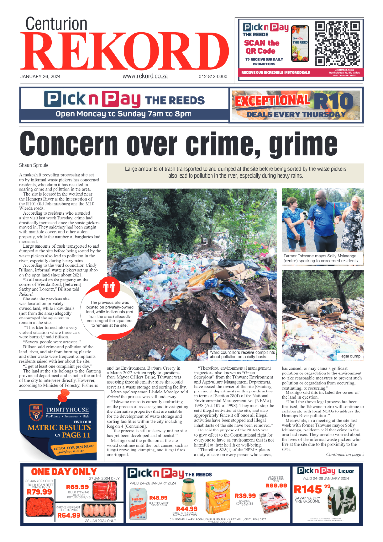 Rekord Centurion 26 January 2024 page 1