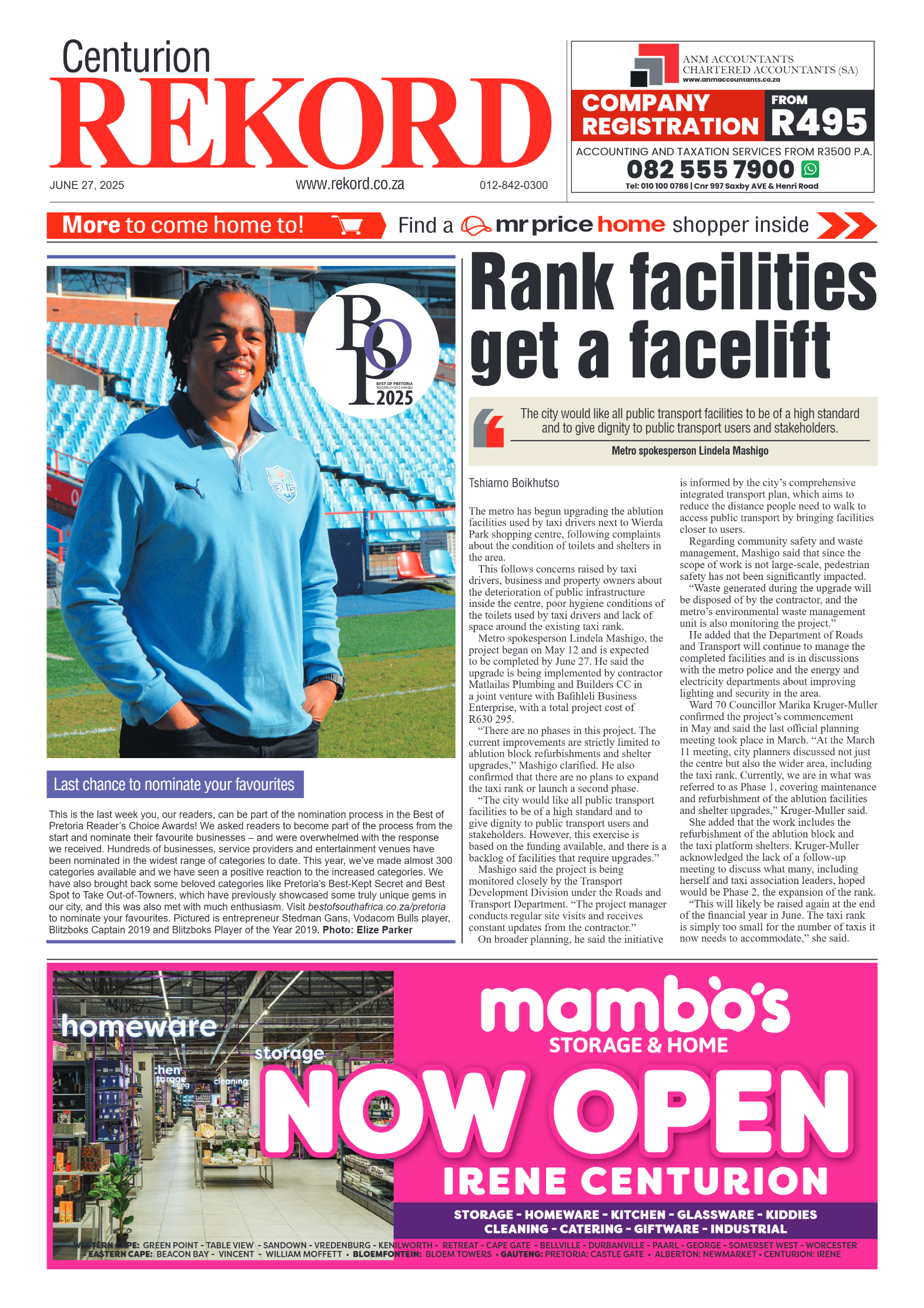 Rekord Centurion 27 June 2025 page 1