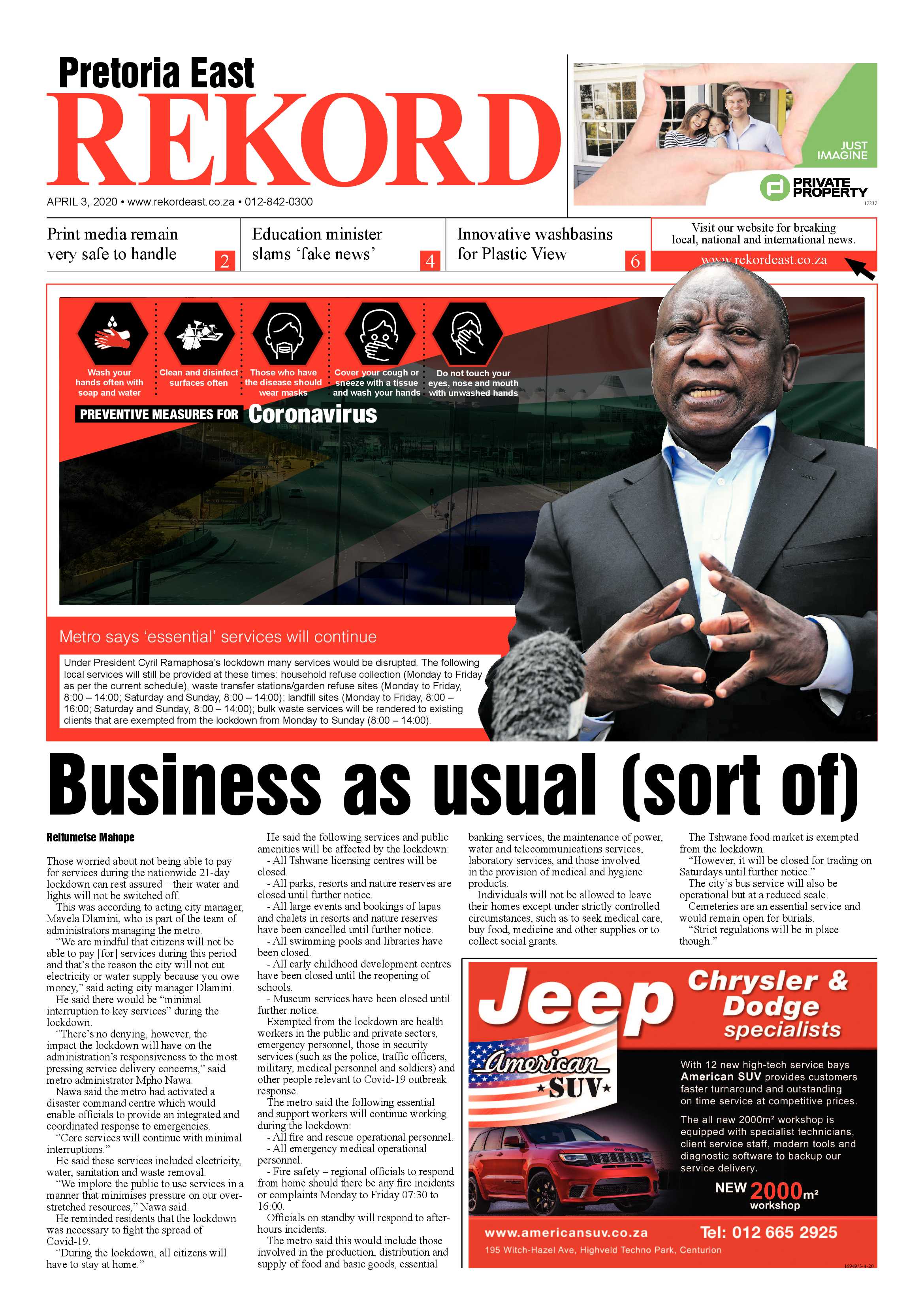 Rekord East 3 April 2020 page 1