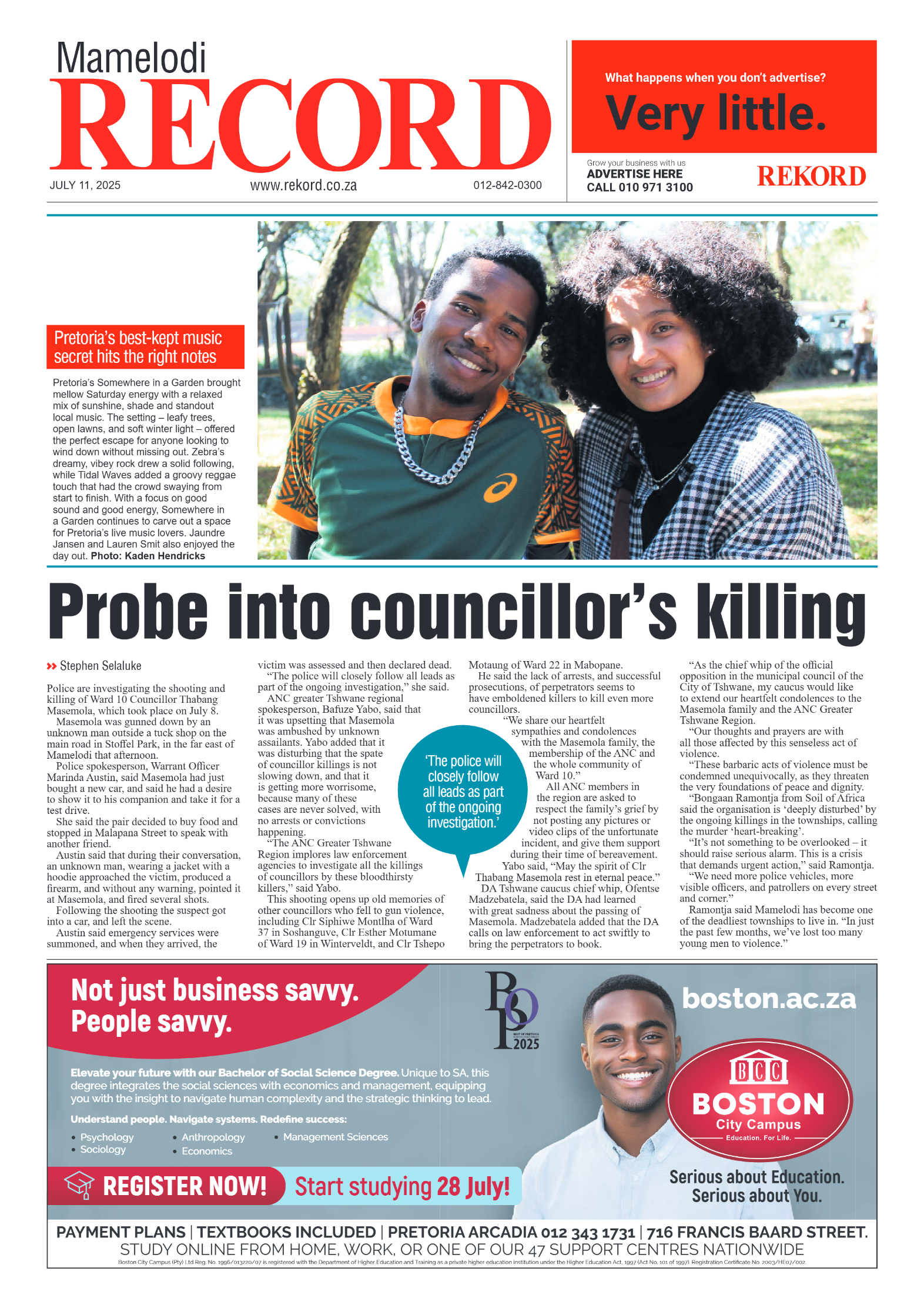 Rekord Mamelodi 11 July 2025 page 1