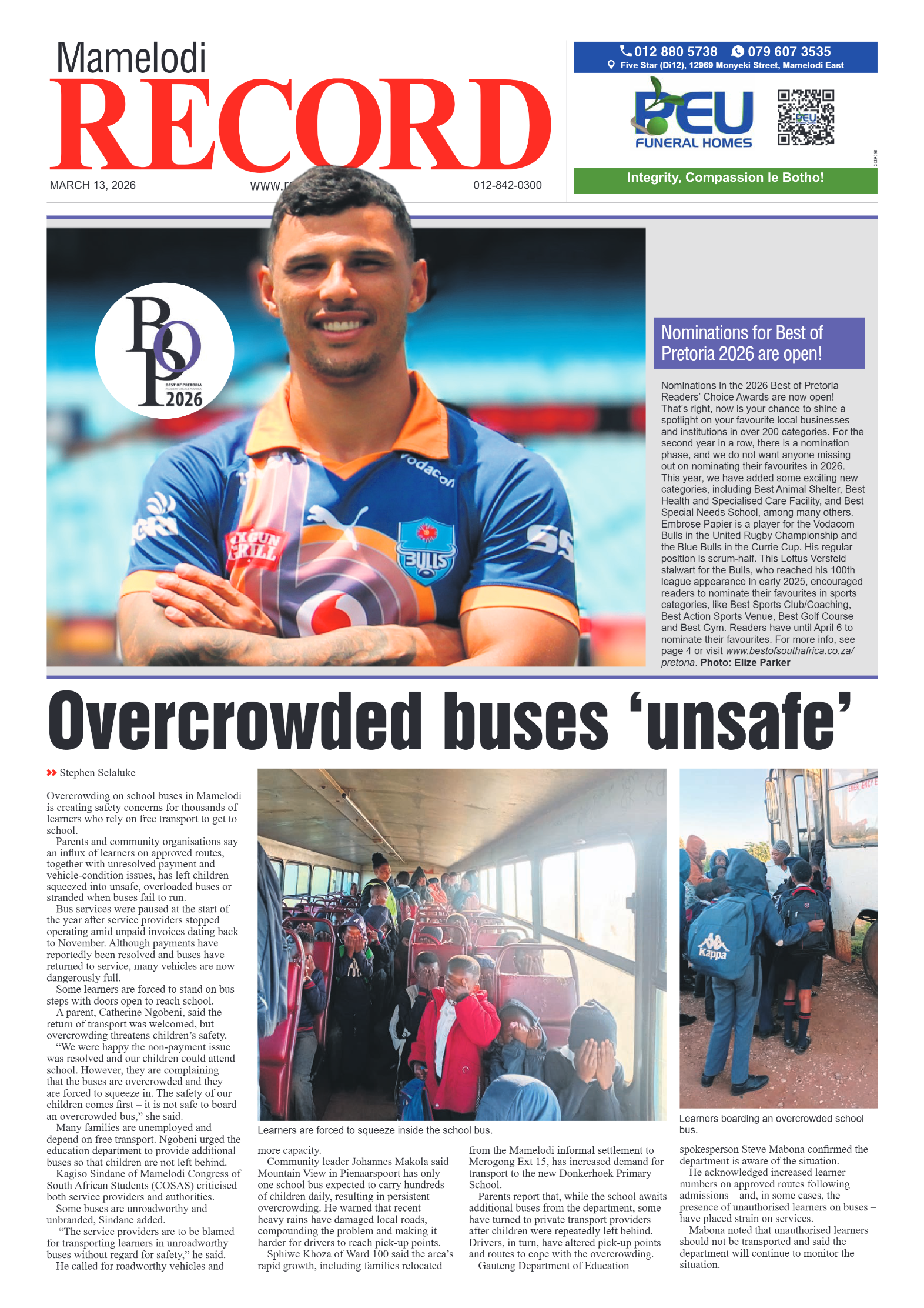 Rekord Mamelodi 13 March 2026 page 1