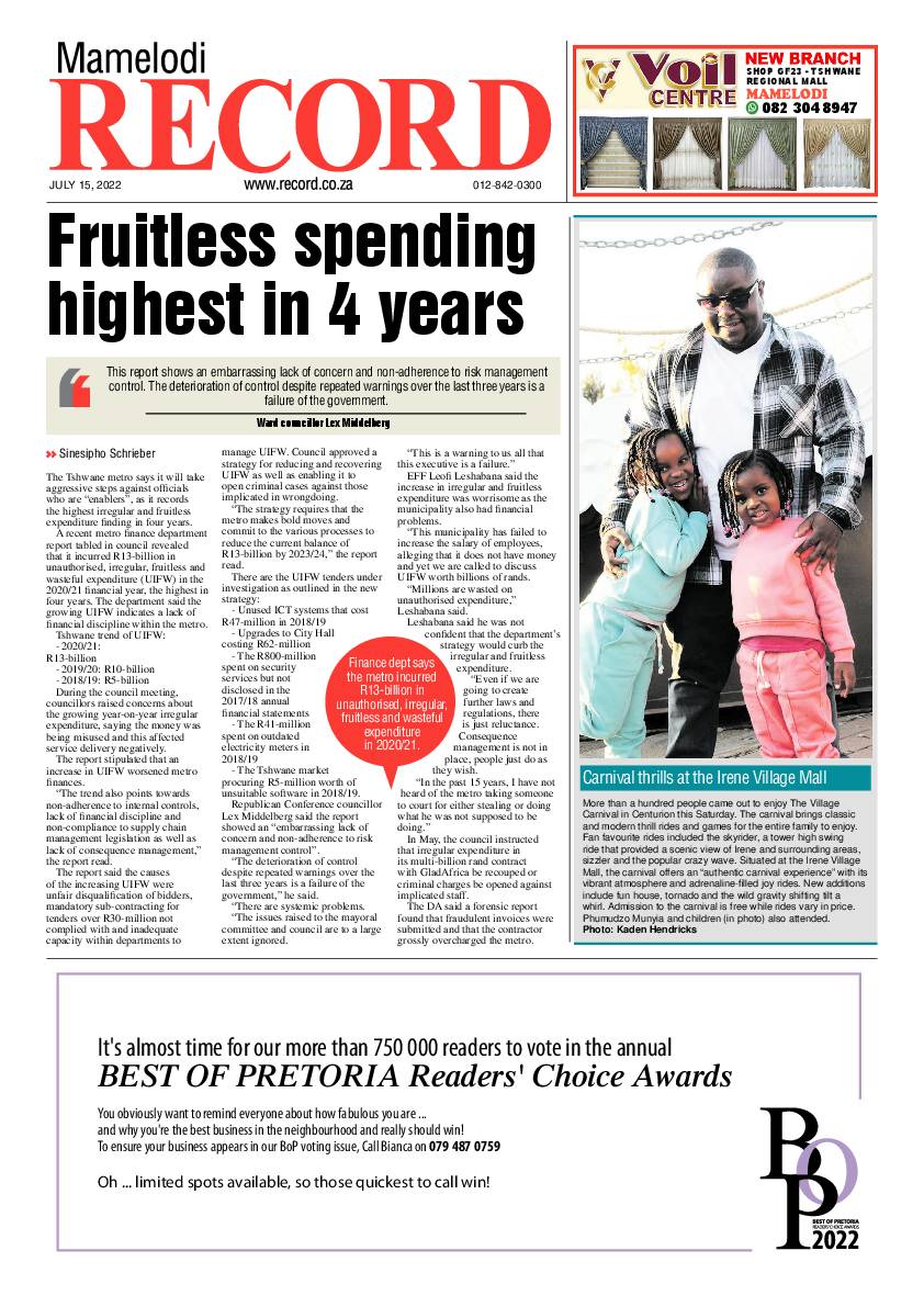 Rekord Mamelodi 15 July 2022 page 1