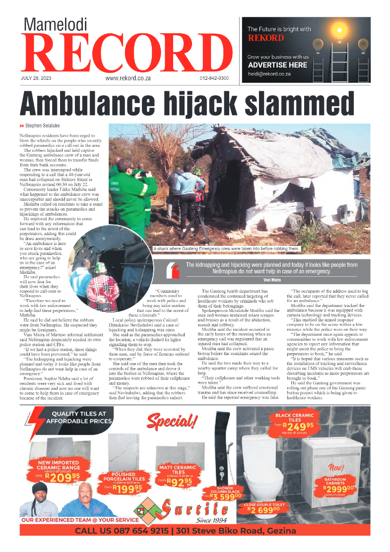 Rekord Mamelodi 28 July 2023 page 1
