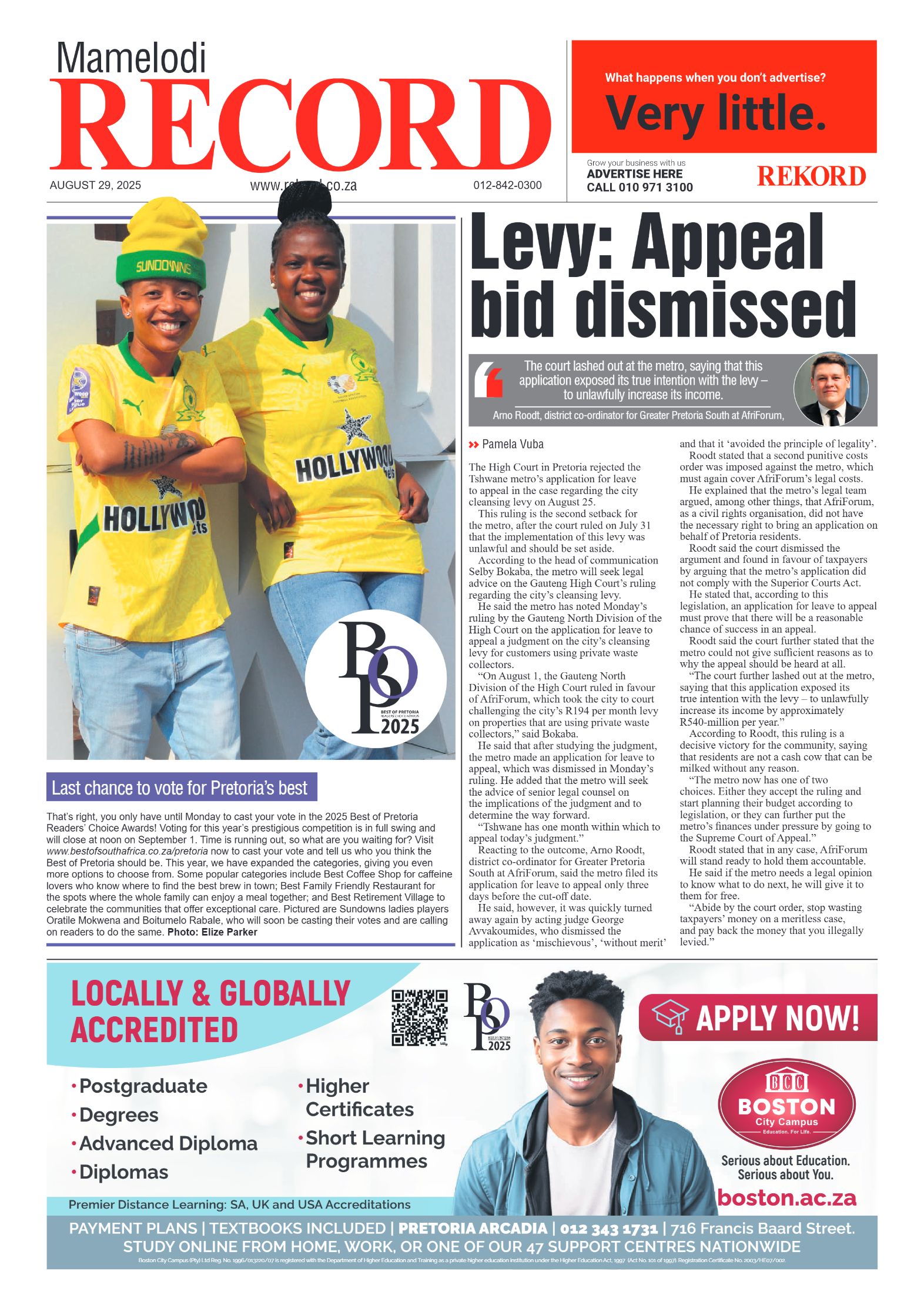 Rekord Mamelodi 29 August 2025 page 1