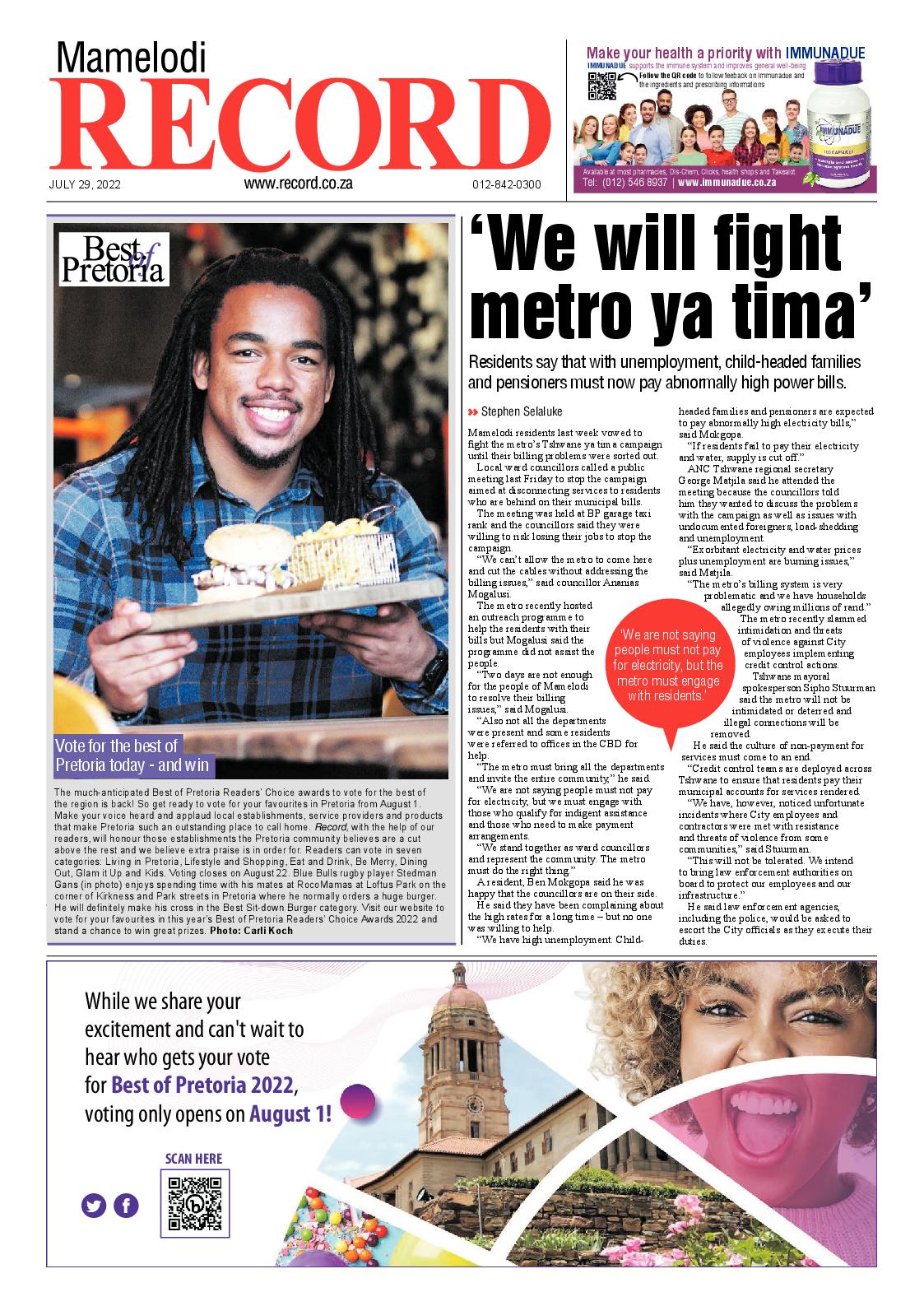 Rekord Mamelodi 29 July 2022 page 1