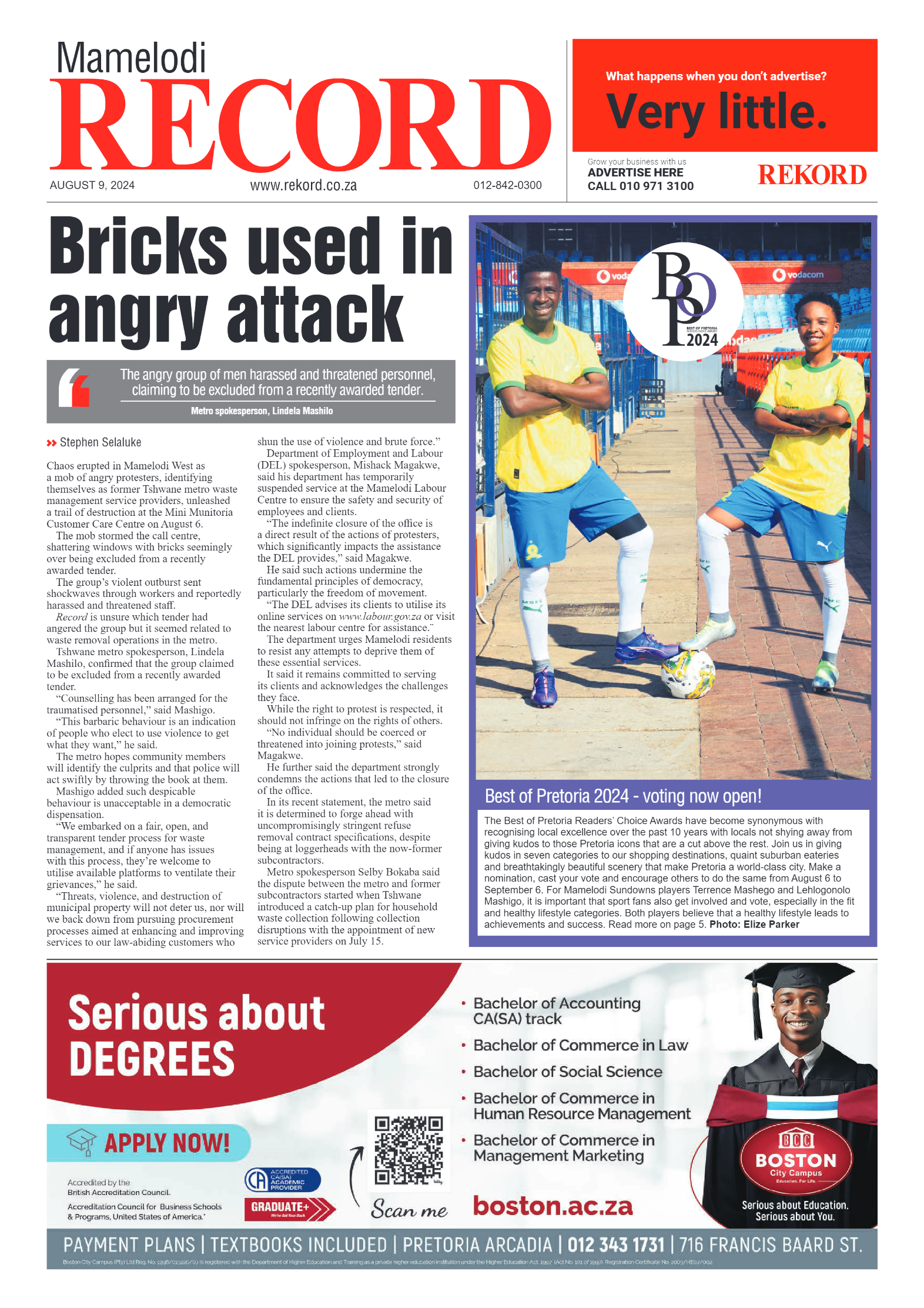 Rekord Mamelodi 9 August 2024 page 1