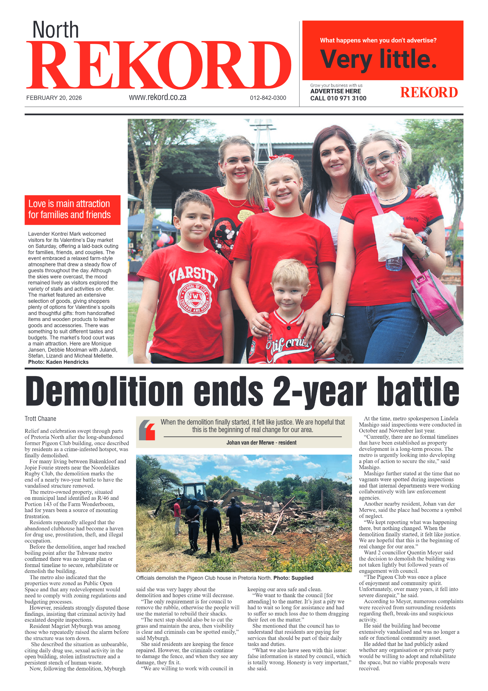 Rekord North 20 February 2026 page 1