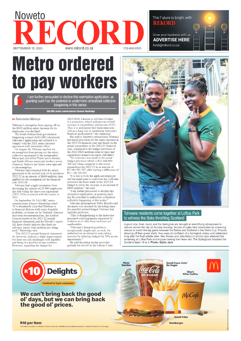 Rekord Noweto 15 September 2023 page 1