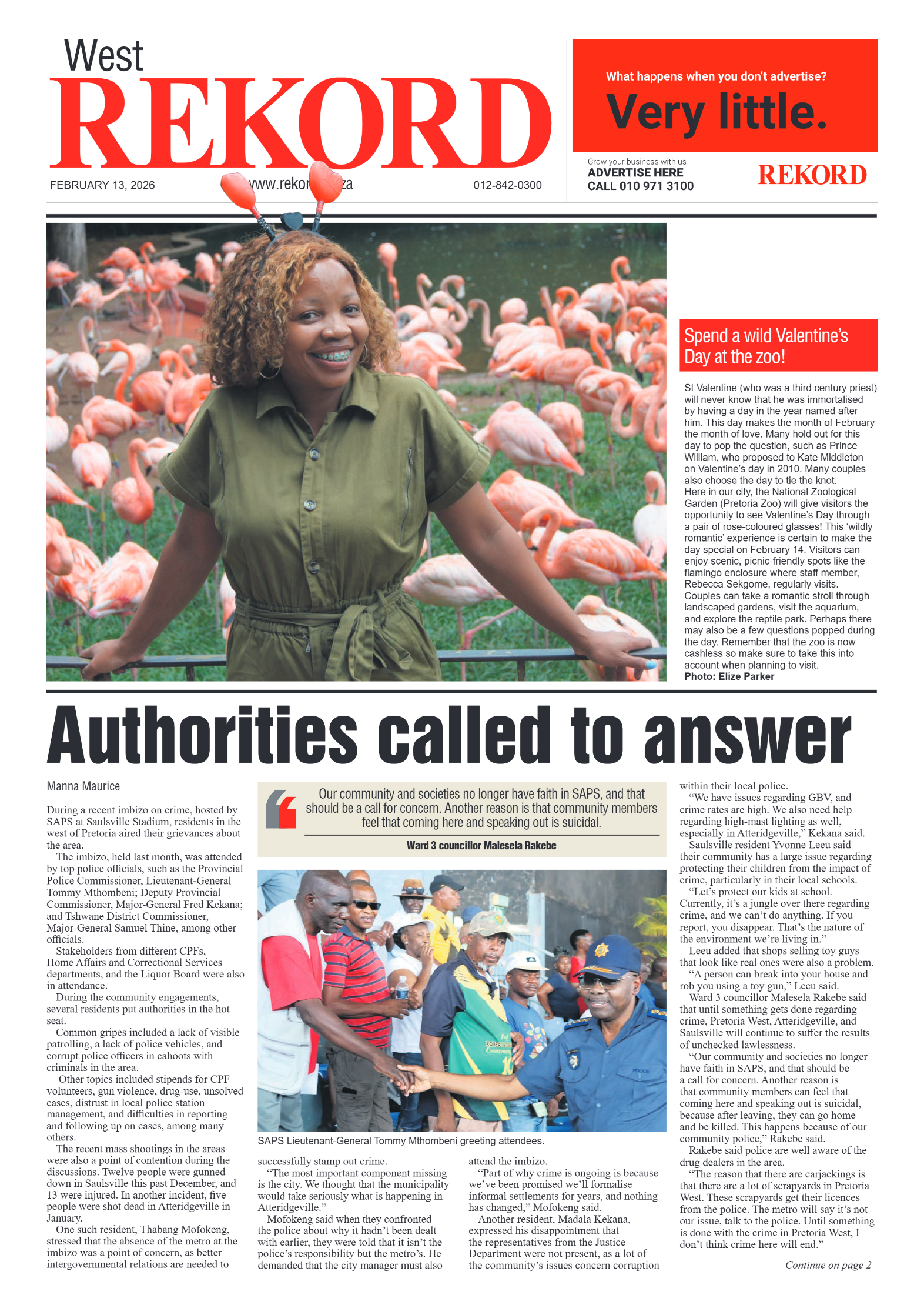 Rekord West 13 February 2026 page 1