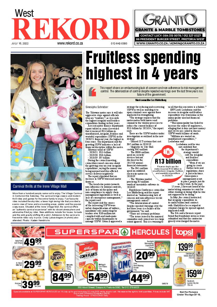 Rekord West 15 July 2022 page 1