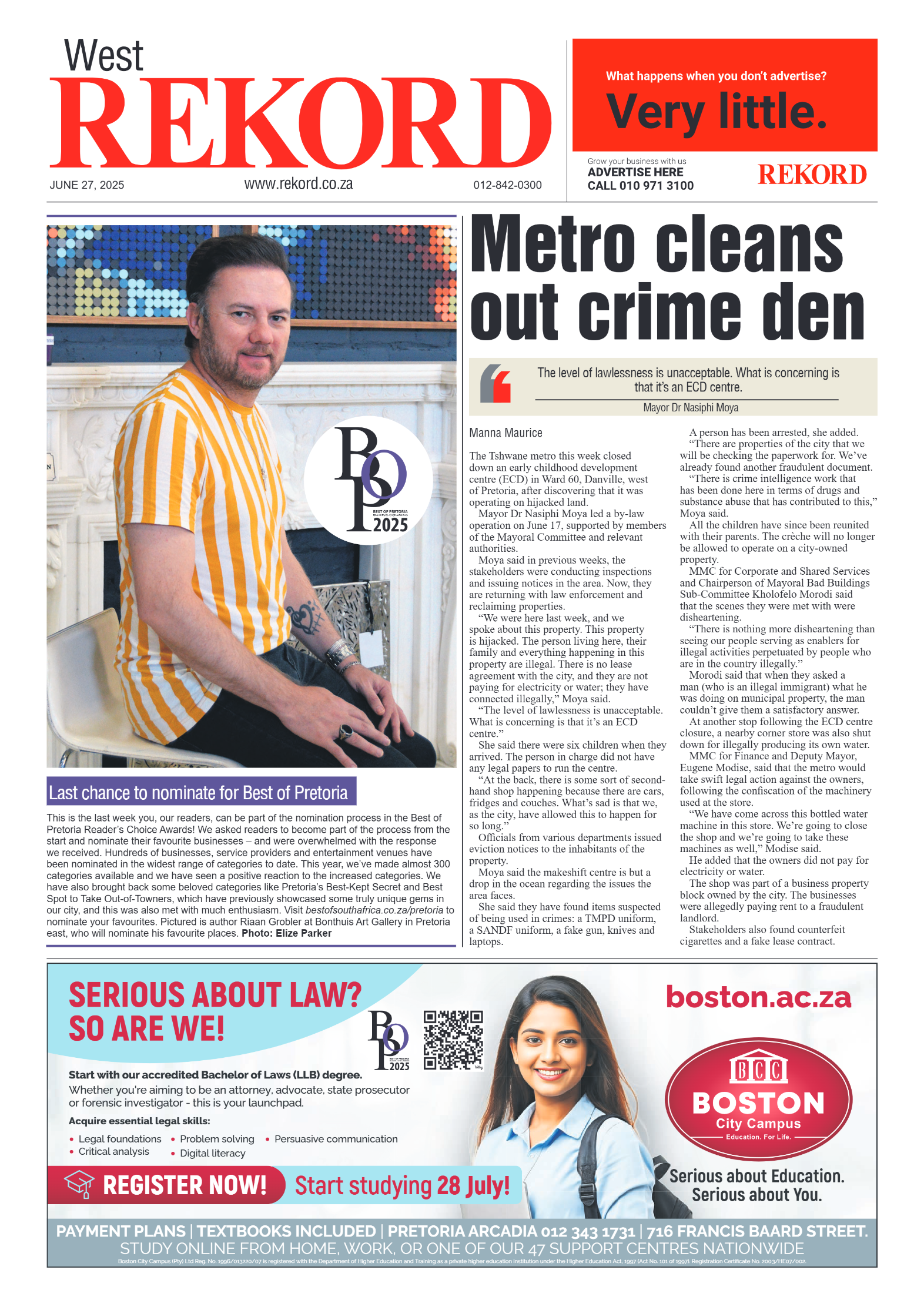 Rekord West 27 June 2025 page 1