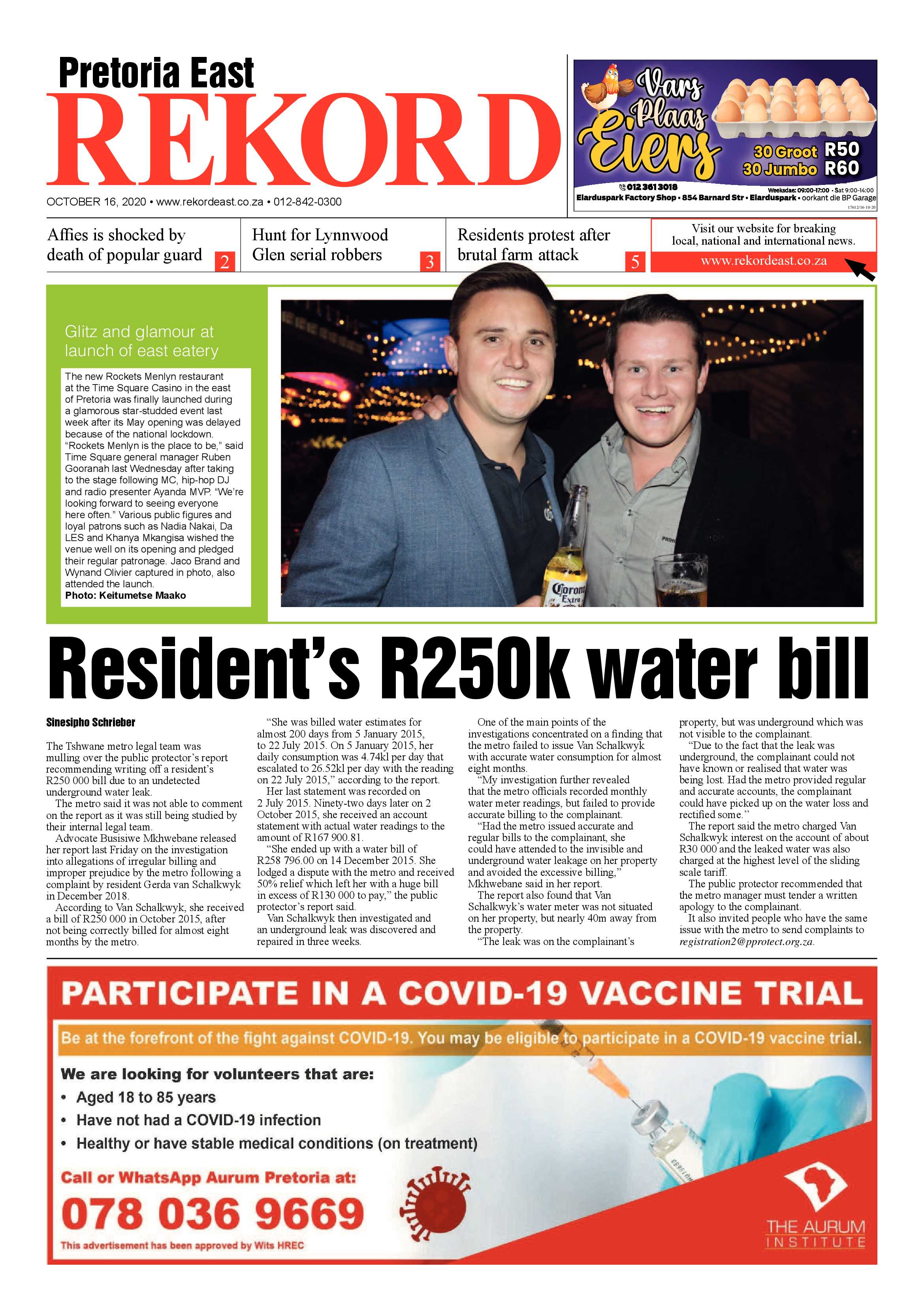 Rekord  East 16 October 2020 page 1